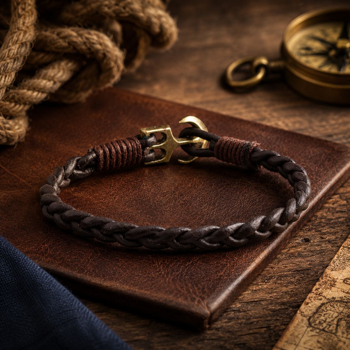 Oslo Men’s Leather Bracelet With Anchor