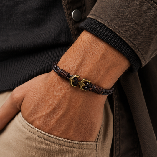 Oslo Men’s Leather Bracelet With Anchor
