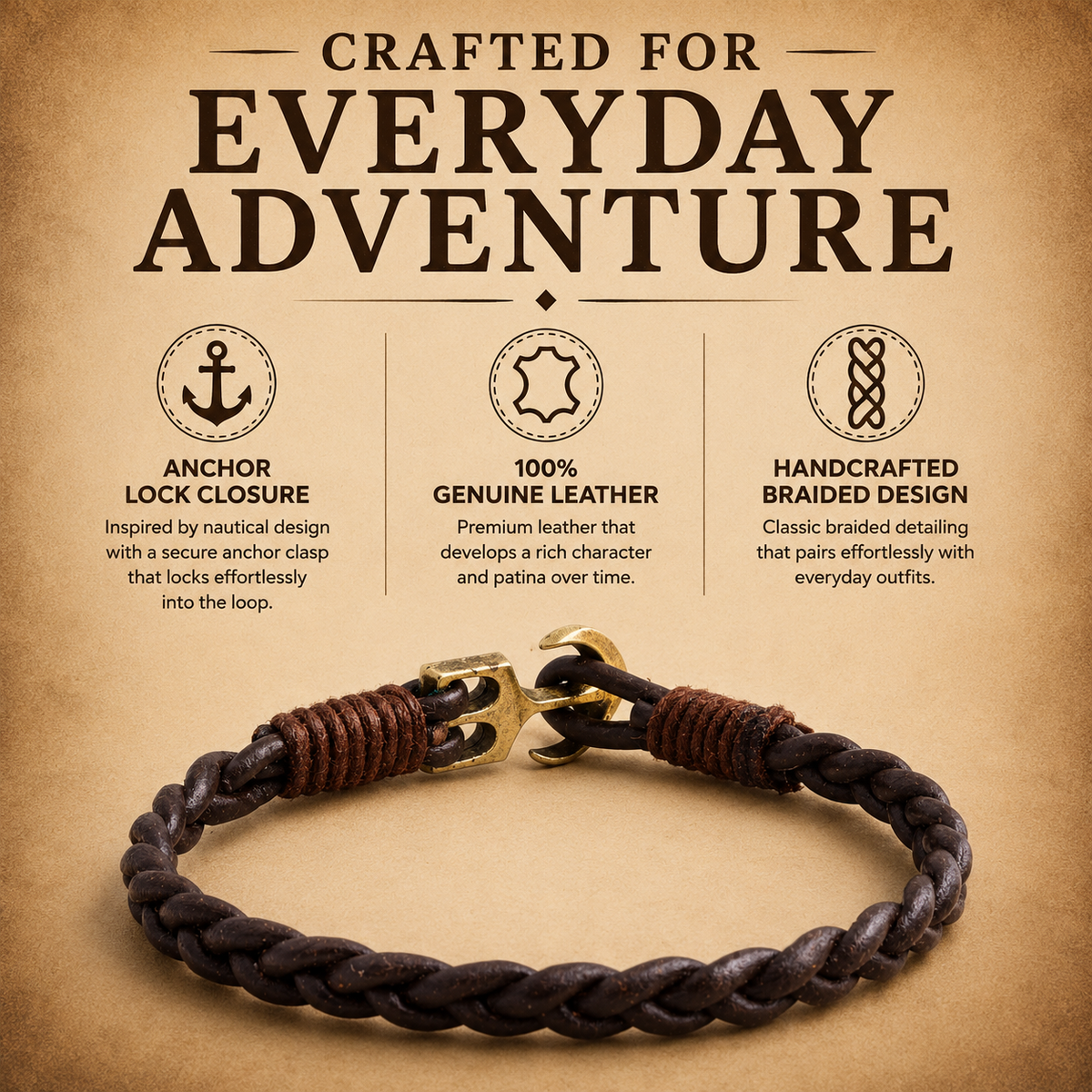 Oslo Men’s Leather Bracelet With Anchor