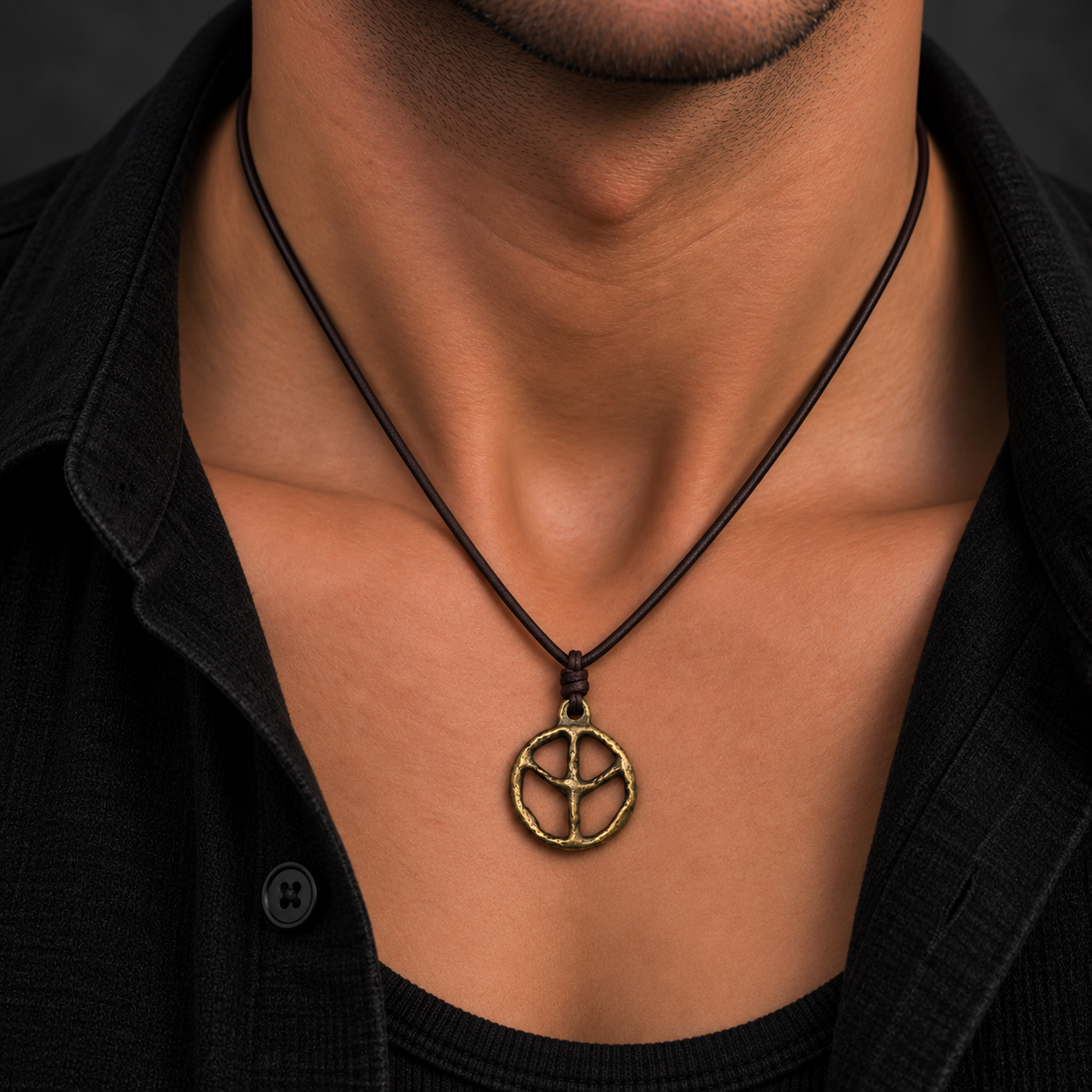 Peace Symbol Leather Necklace for Men