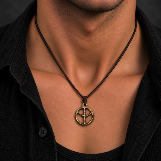 Peace Symbol Leather Necklace for Men