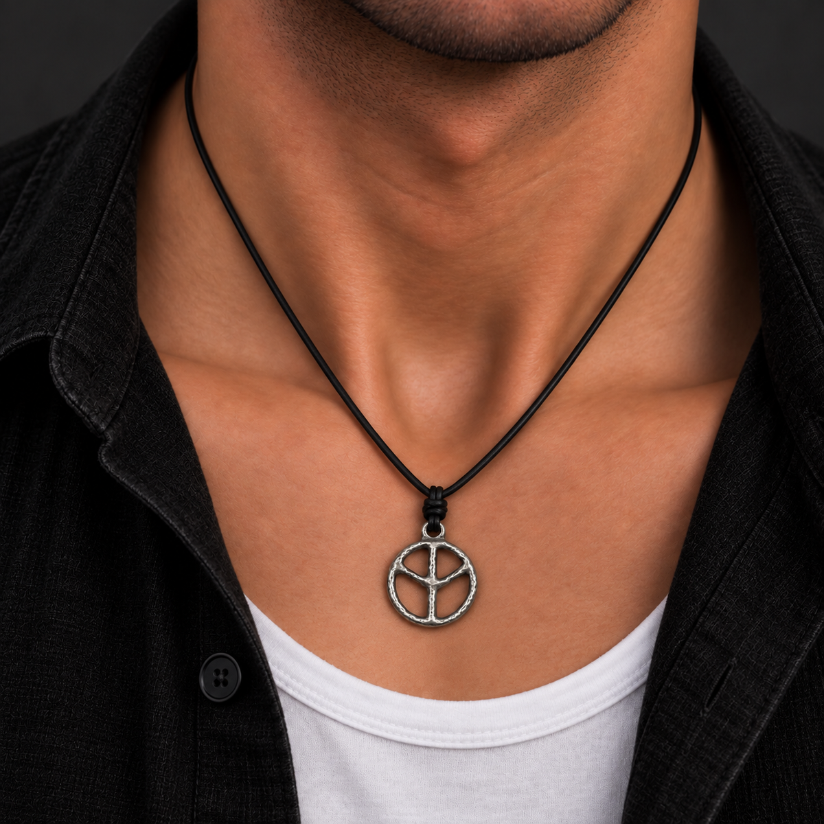 Peace Symbol Leather Necklace for Men