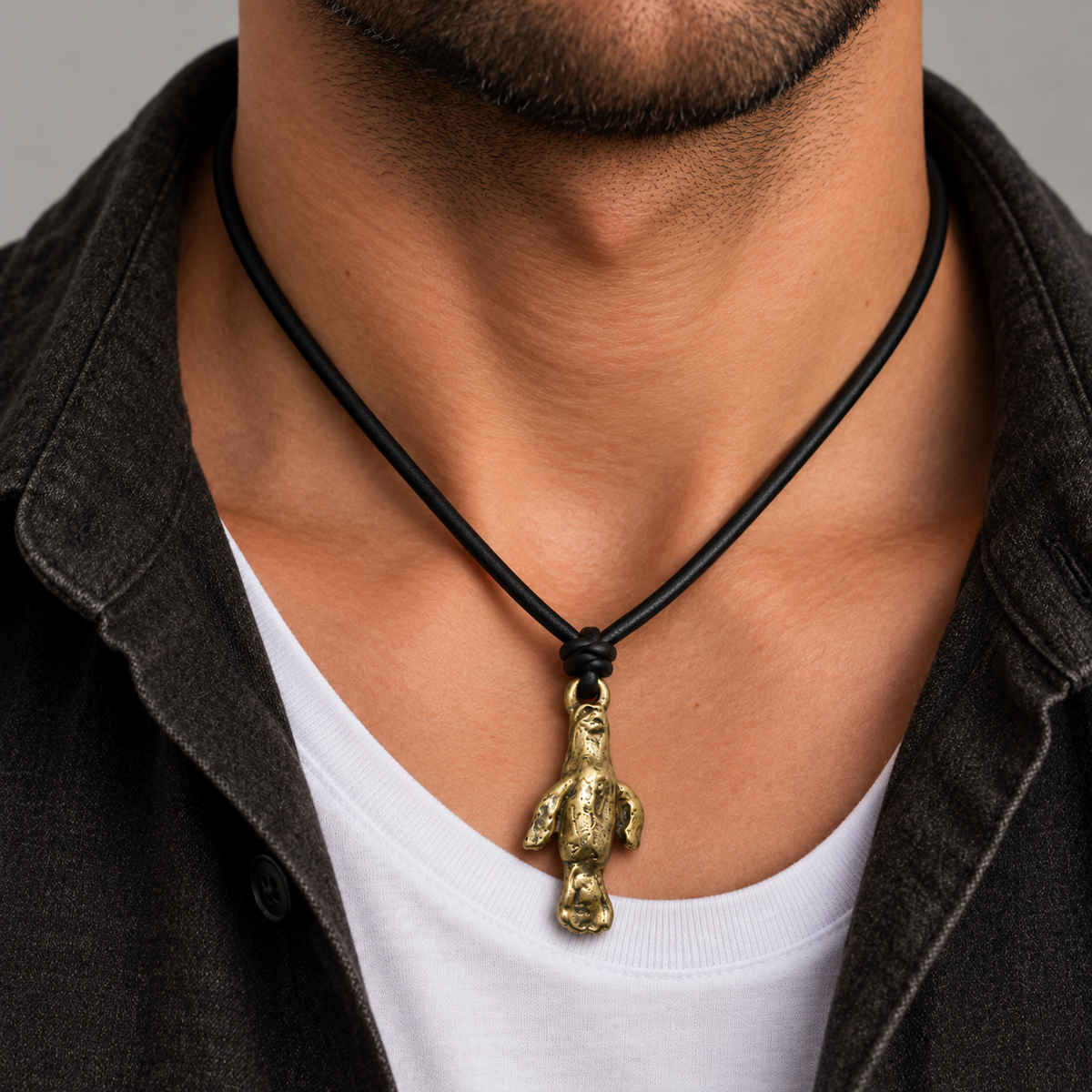 Penguin Pendant Leather Necklace for Men