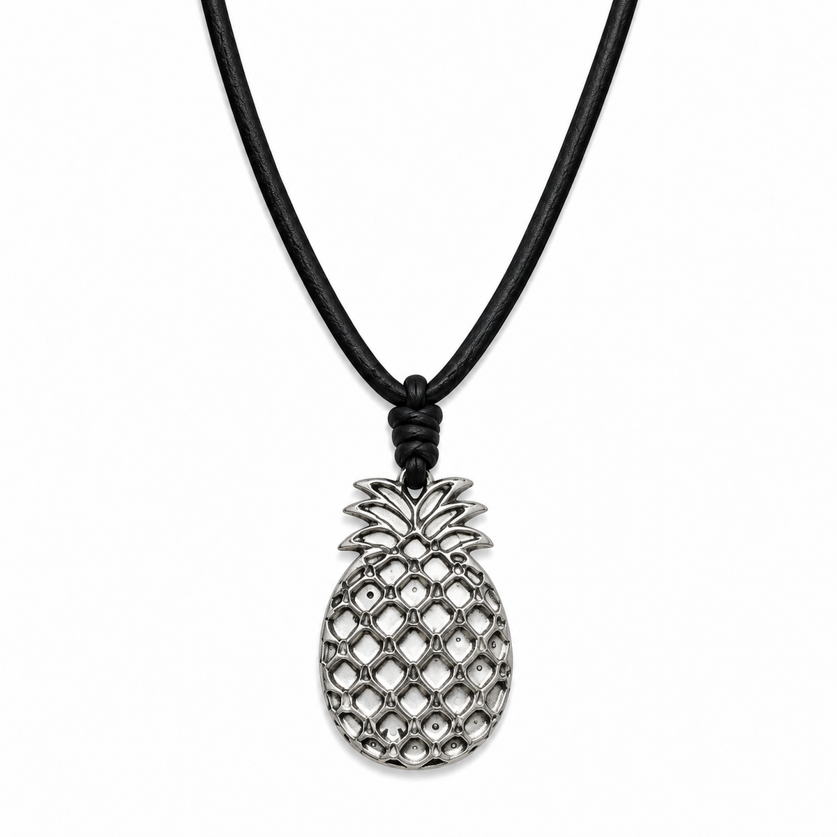 Pineapple Pendant Leather Necklace for Men