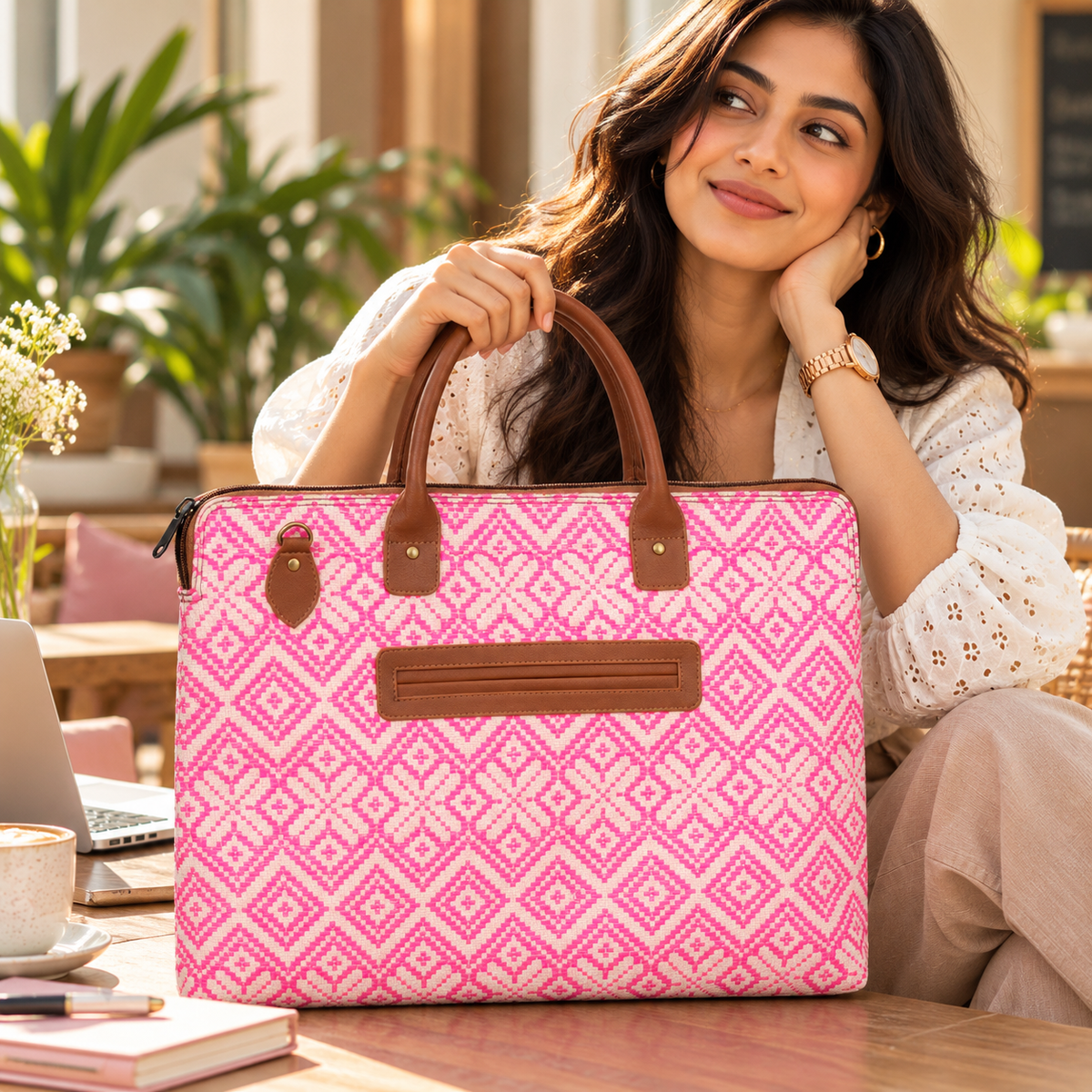Laptop Bag for Women for 15.6 inch Laptop (Pink Diamond)