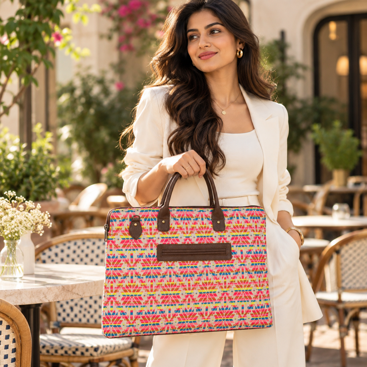 Laptop Bag for Women for 15.6 inch Laptop (Pink & Yellow)