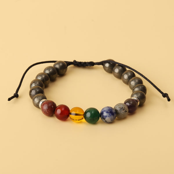 Pyrite 7 Chakra Natural Stone Adjustable Bracelet