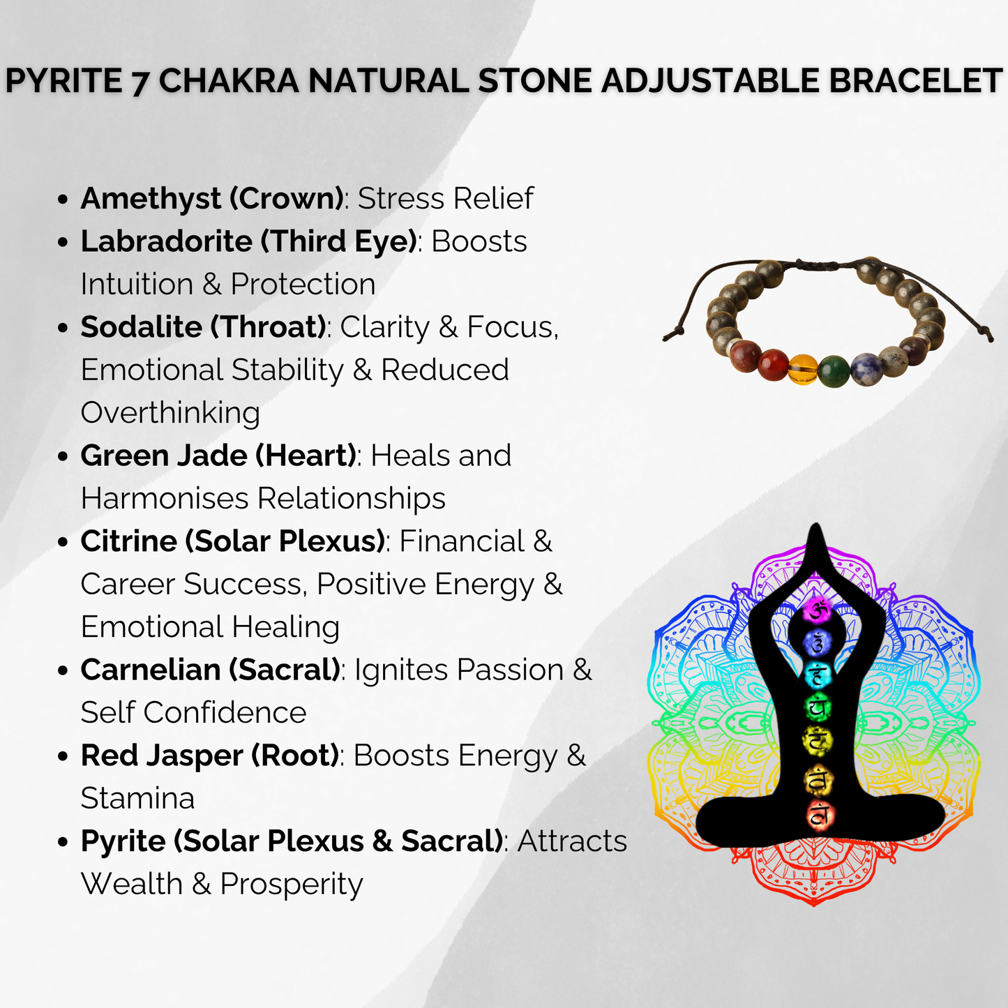 Pyrite 7 Chakra Natural Stone Adjustable Bracelet
