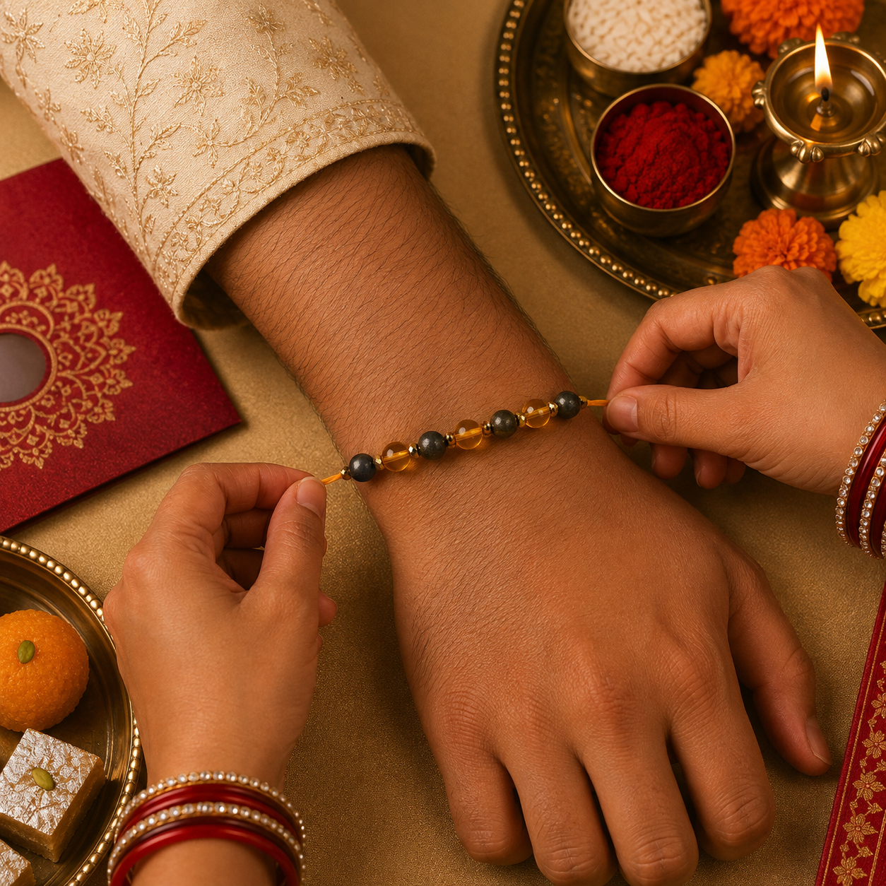 Pyrite & Citrine Natural Stone Rakhi
