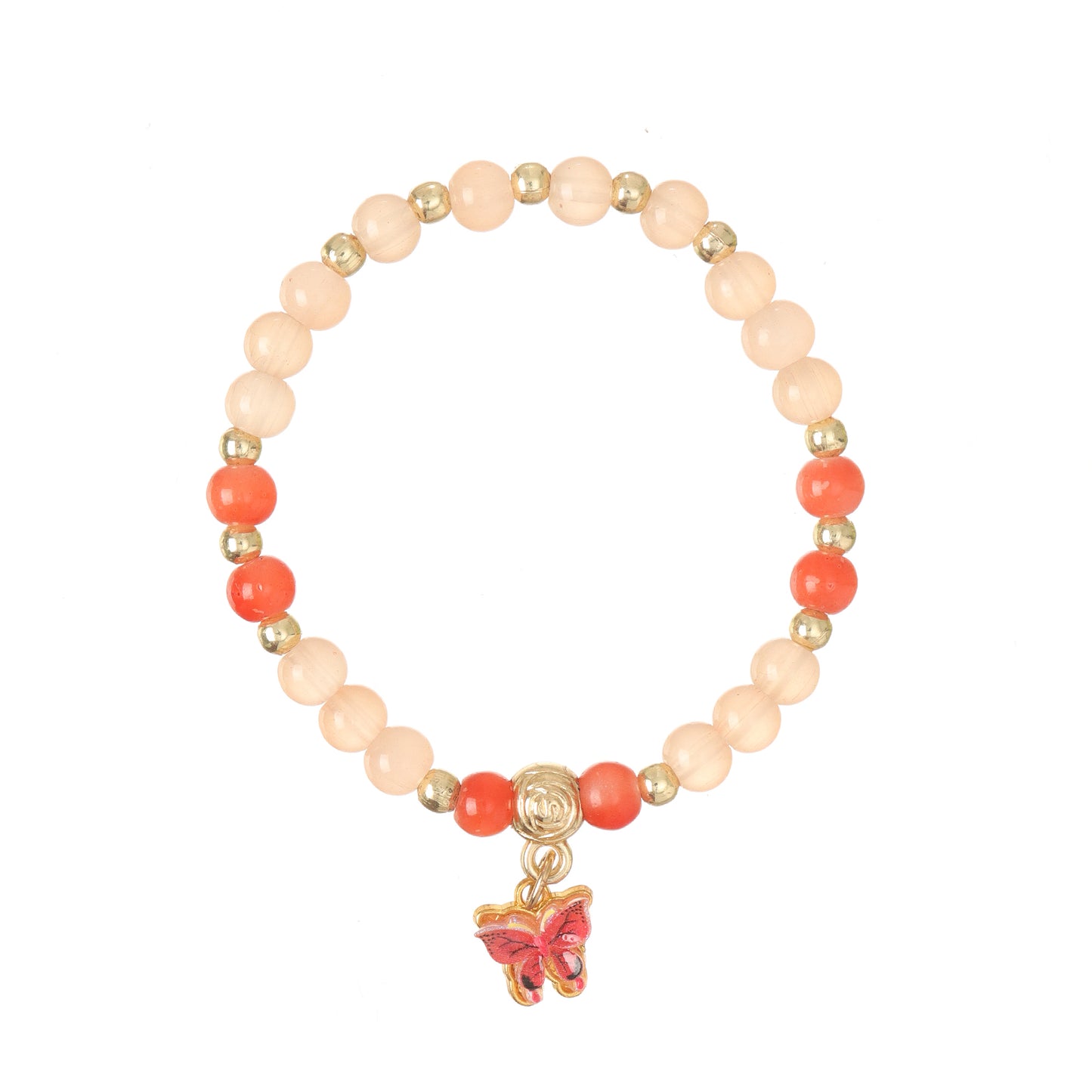 Red Butterfly Charm Beaded Stretch Bracelet