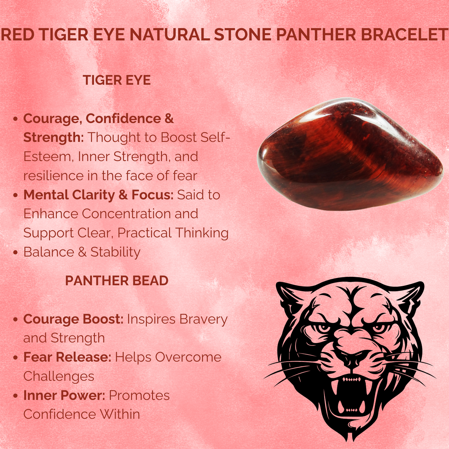 Red Tiger Eye Natural Stone Panther Bracelet