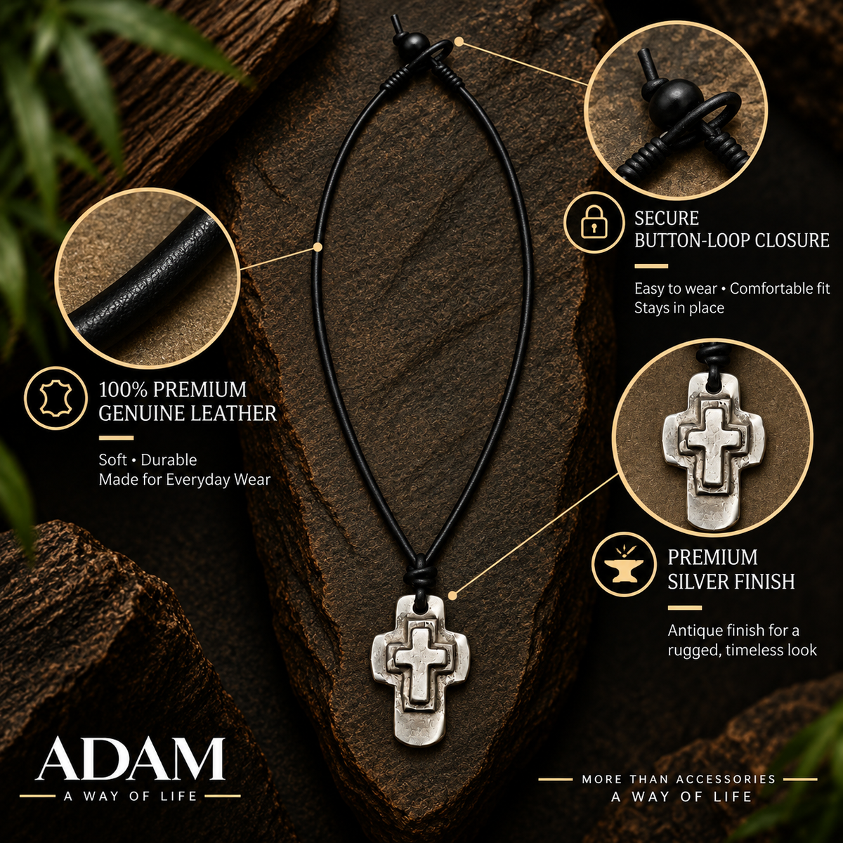 Religious Cross Pendant Leather Necklace for Men