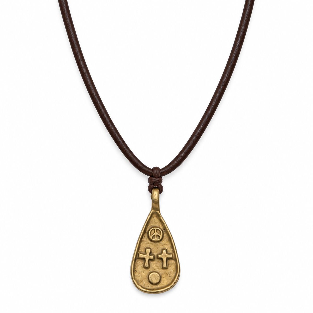 Religious Teardrop Pendant Leather Necklace for Men
