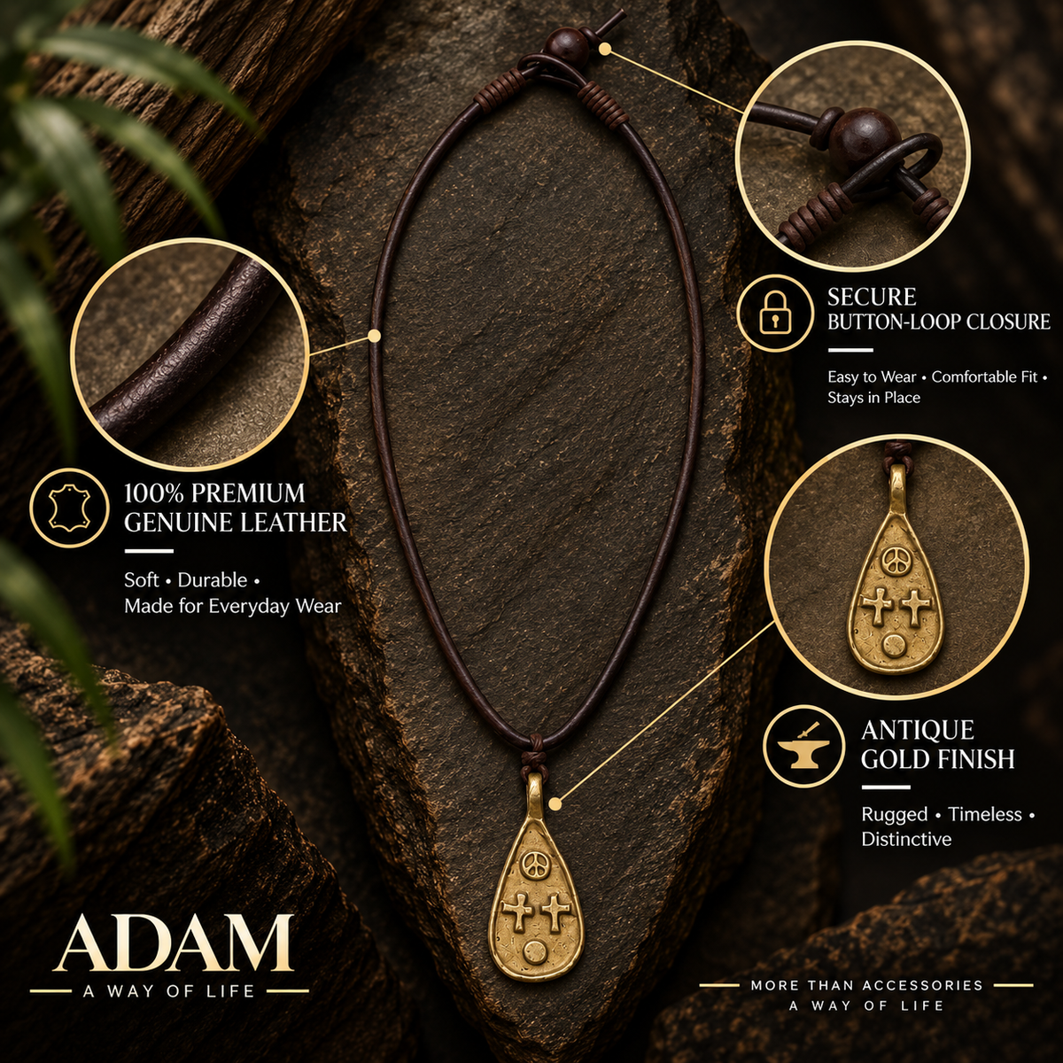 Religious Teardrop Pendant Leather Necklace for Men