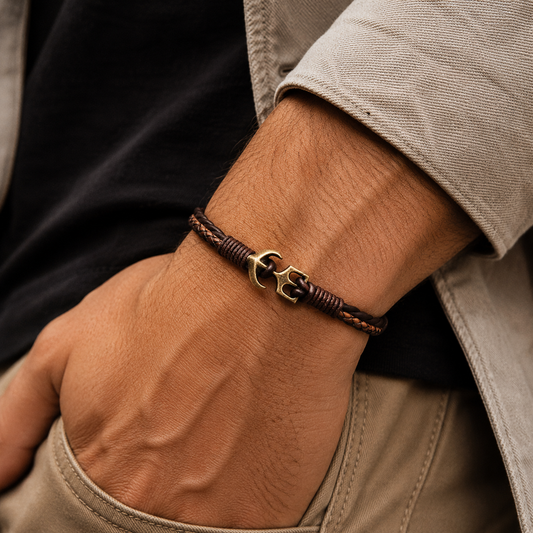 Rio Men’s Leather Bracelet With Anchor