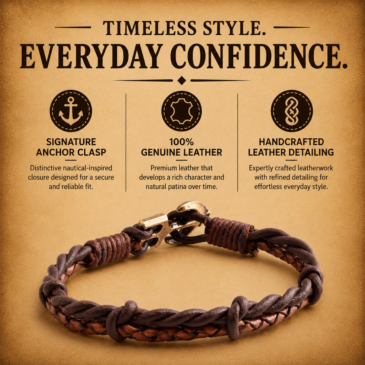 Rio Men’s Leather Bracelet With Anchor