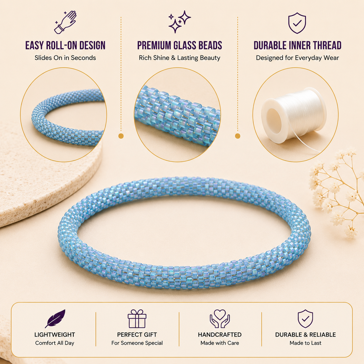 Roll On Beaded Bracelet for Women