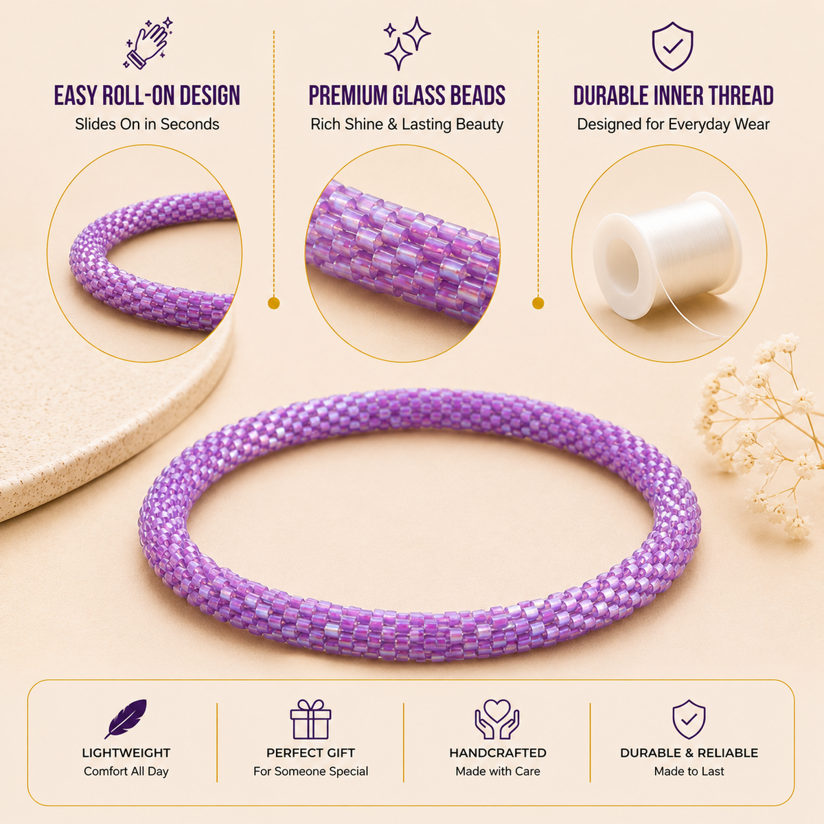 Roll On Beaded Bracelet for Women