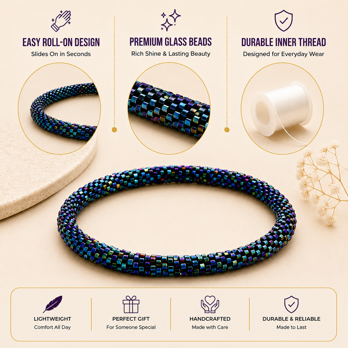 Roll On Beaded Bracelet for Women