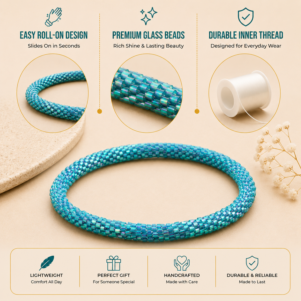 Roll On Beaded Bracelet for Women