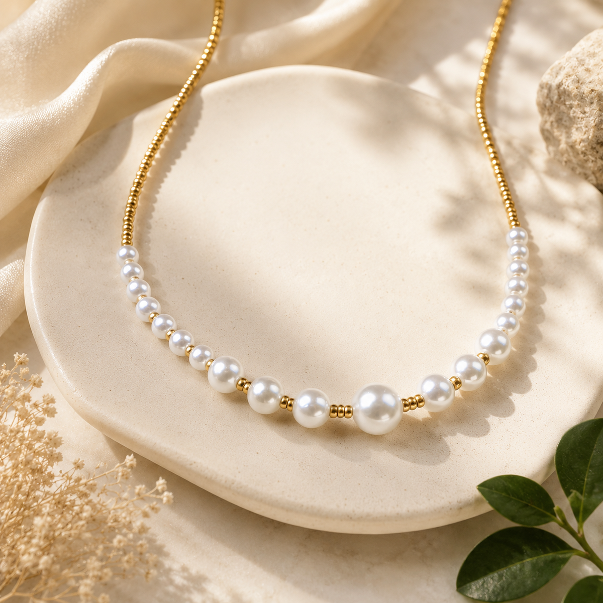 Round Pearl Necklace with Dainty Seed Beads
