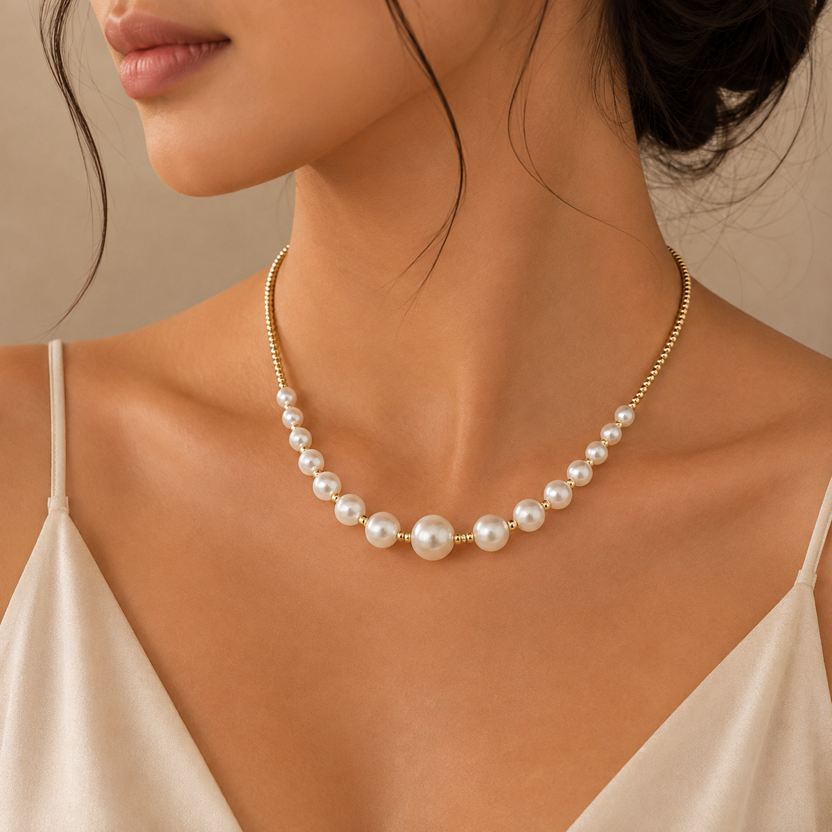 Round Pearl Necklace with Dainty Seed Beads