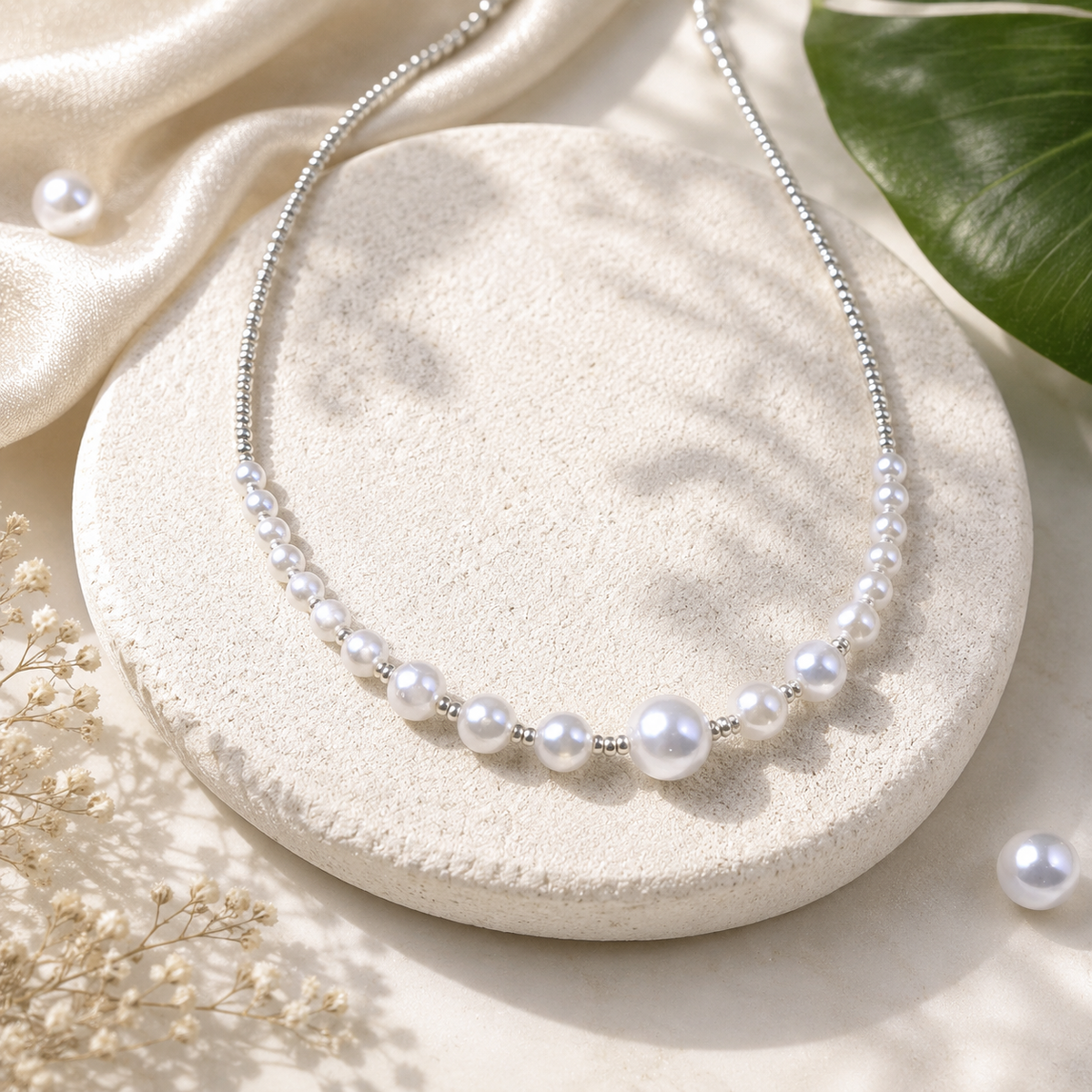 Round Pearl Necklace with Dainty Seed Beads