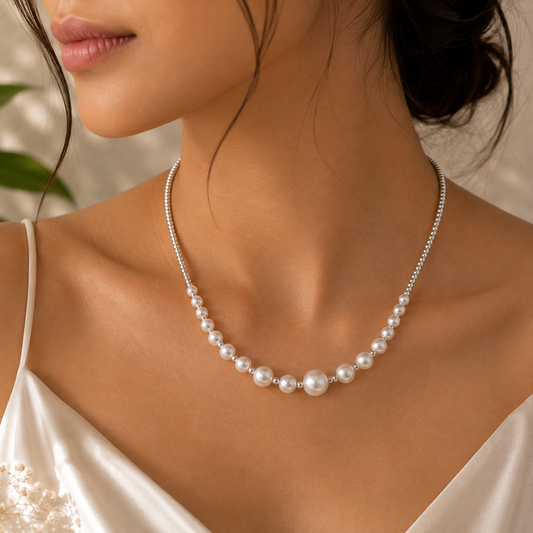 Round Pearl Necklace with Dainty Seed Beads