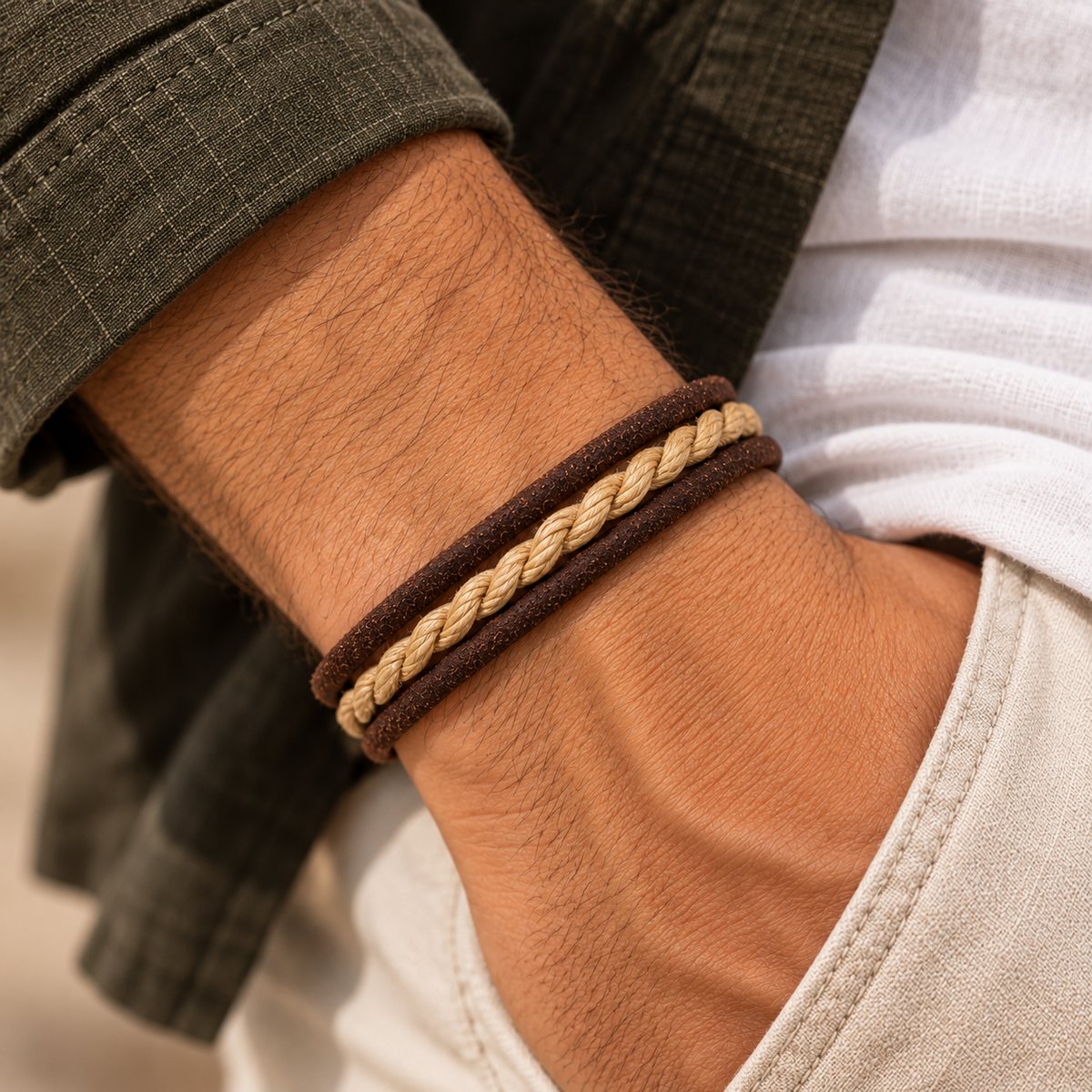 Rugged Anchor Leather Bracelet for Men
