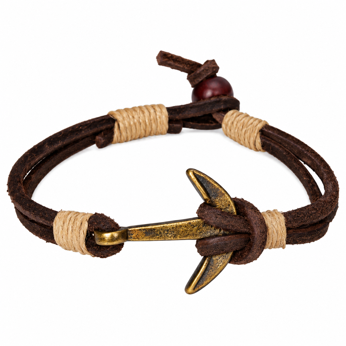 Rustic Anchor Leather Bracelet for Men