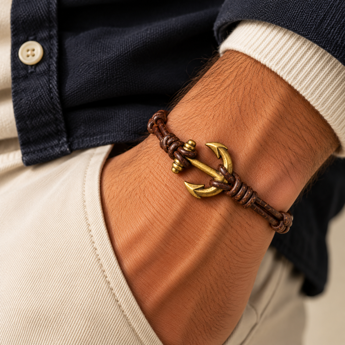 Sailor Anchor Leather Bracelet for Men
