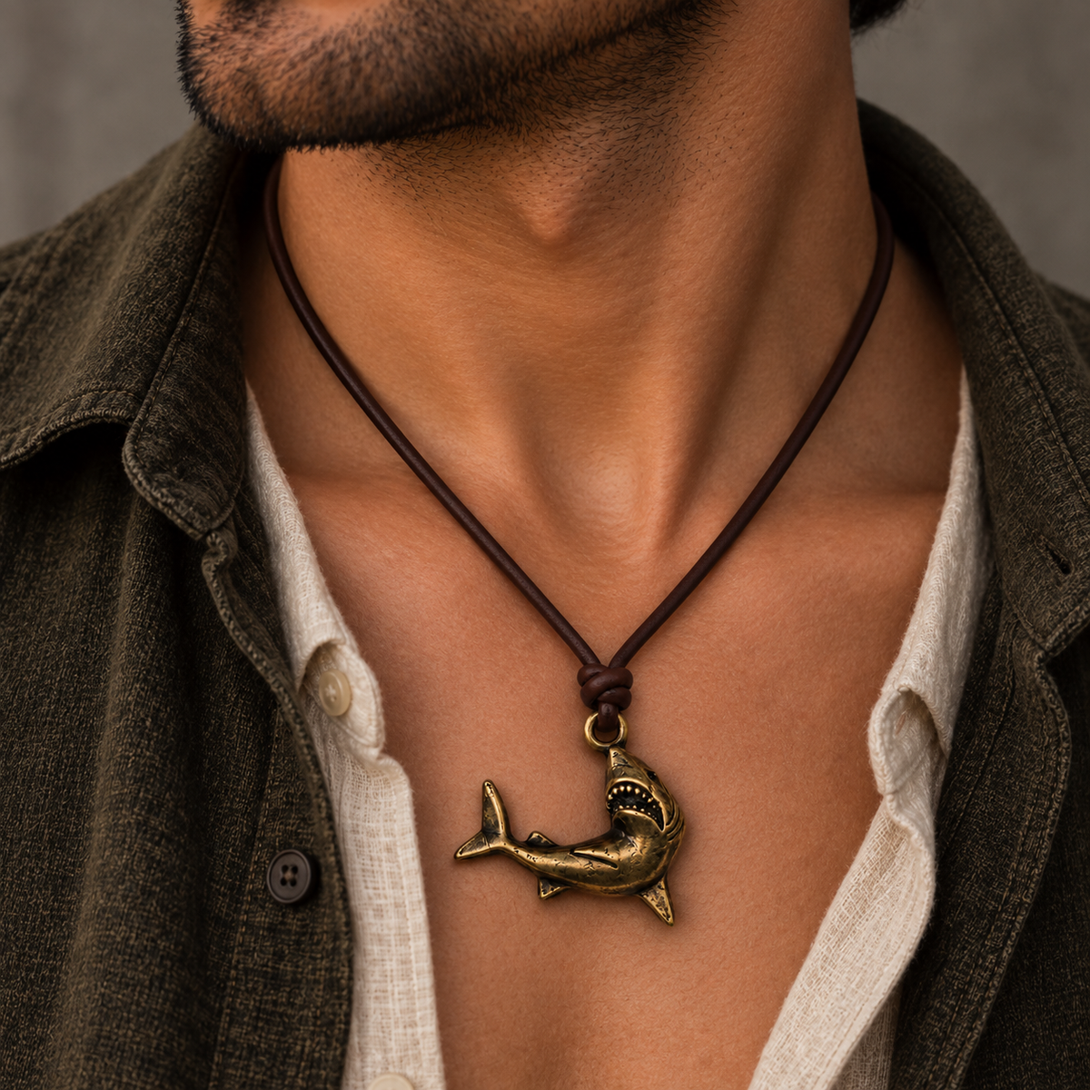 Shark Leather Necklace for Men