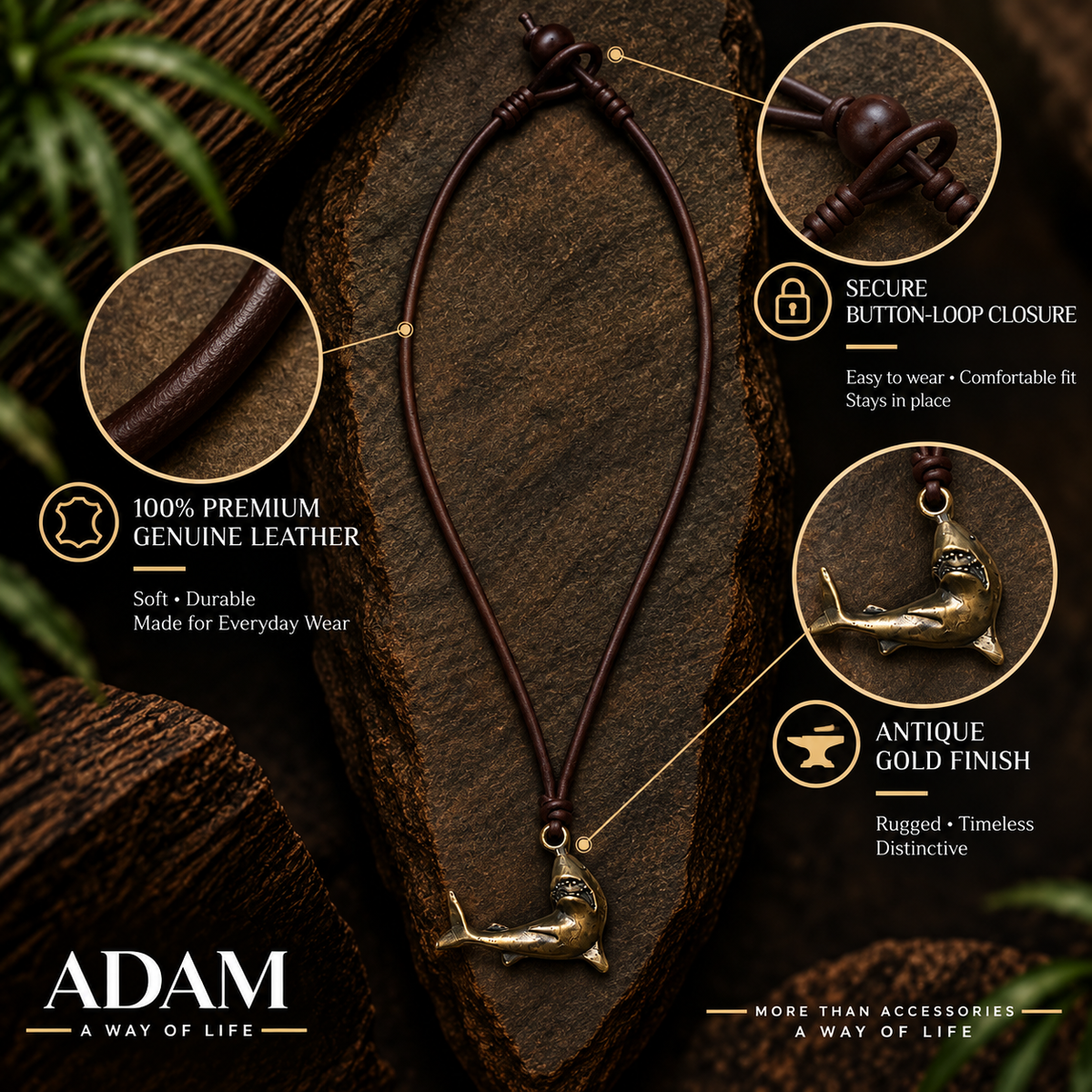 Shark Leather Necklace for Men