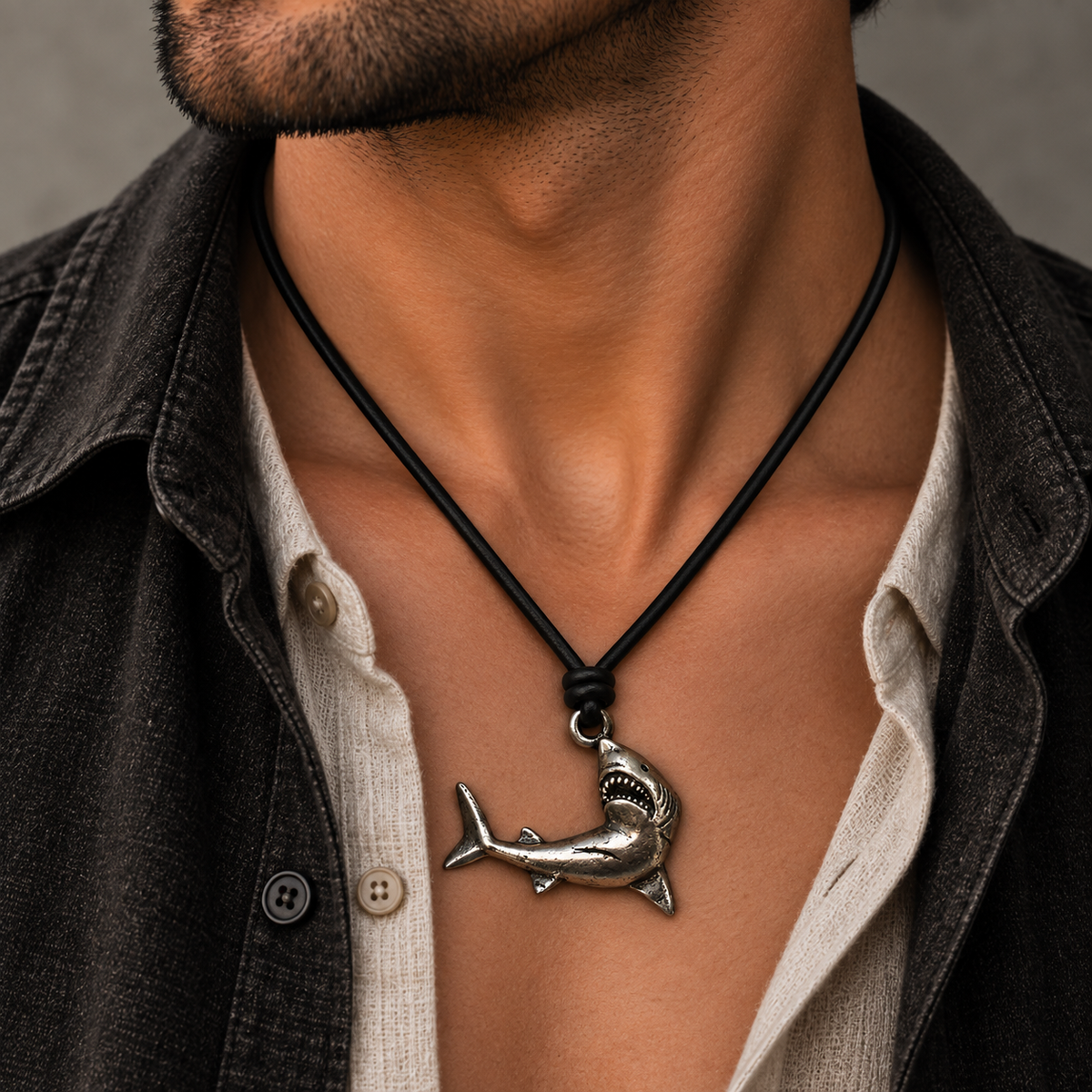 Shark Leather Necklace for Men