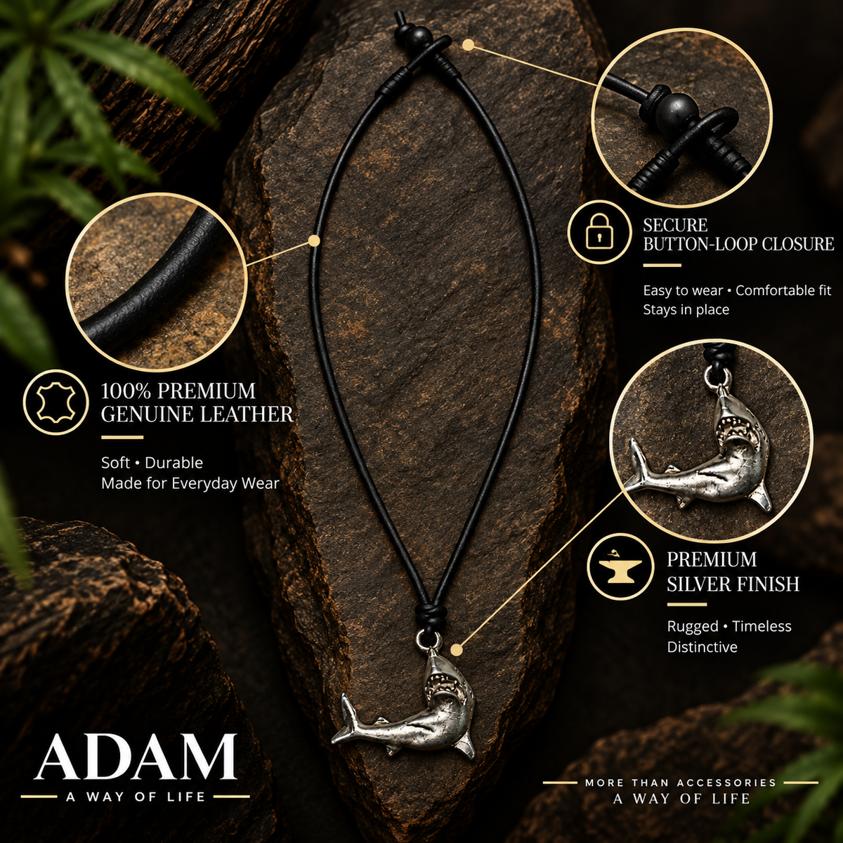 Shark Leather Necklace for Men