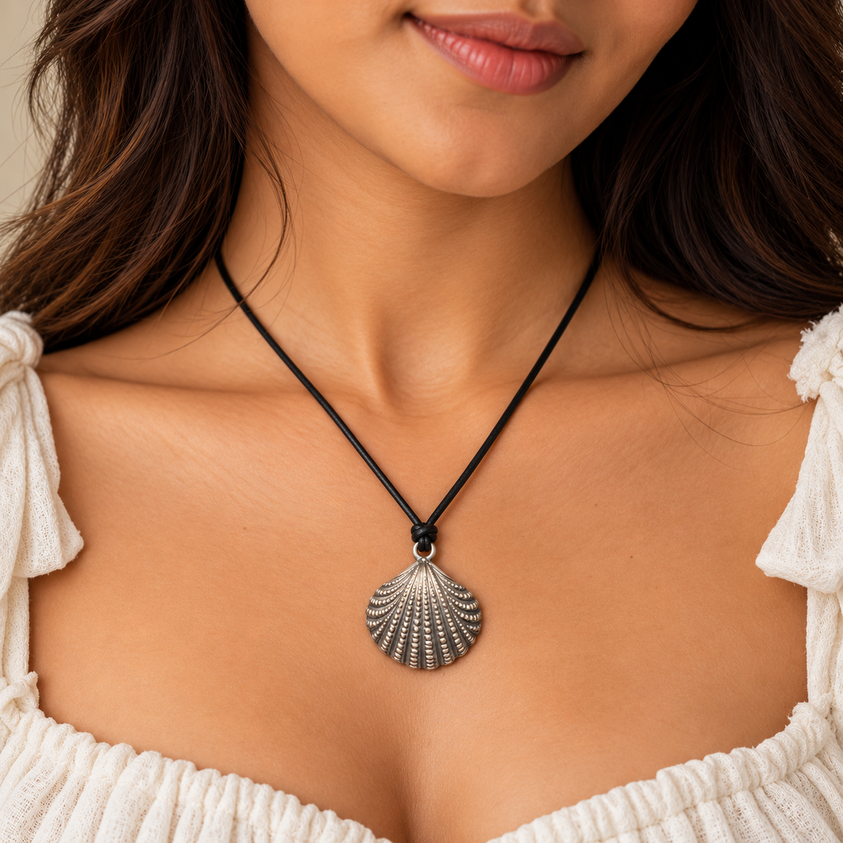 Shell Pendant Leather Necklace for Women