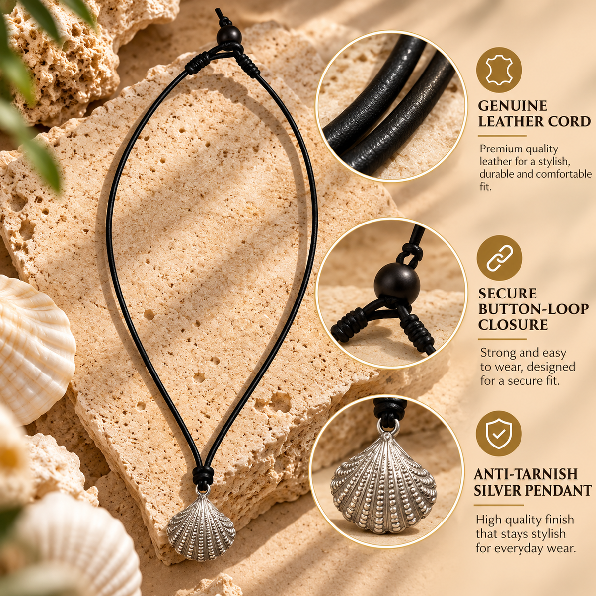 Shell Pendant Leather Necklace for Women