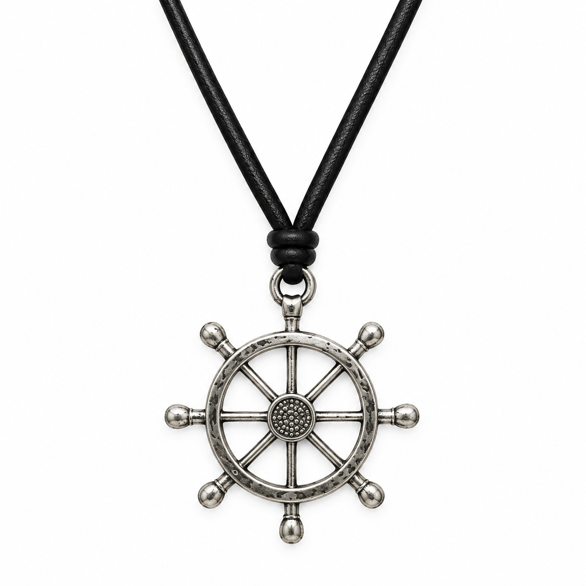 Ship Wheel Leather Necklace for Men