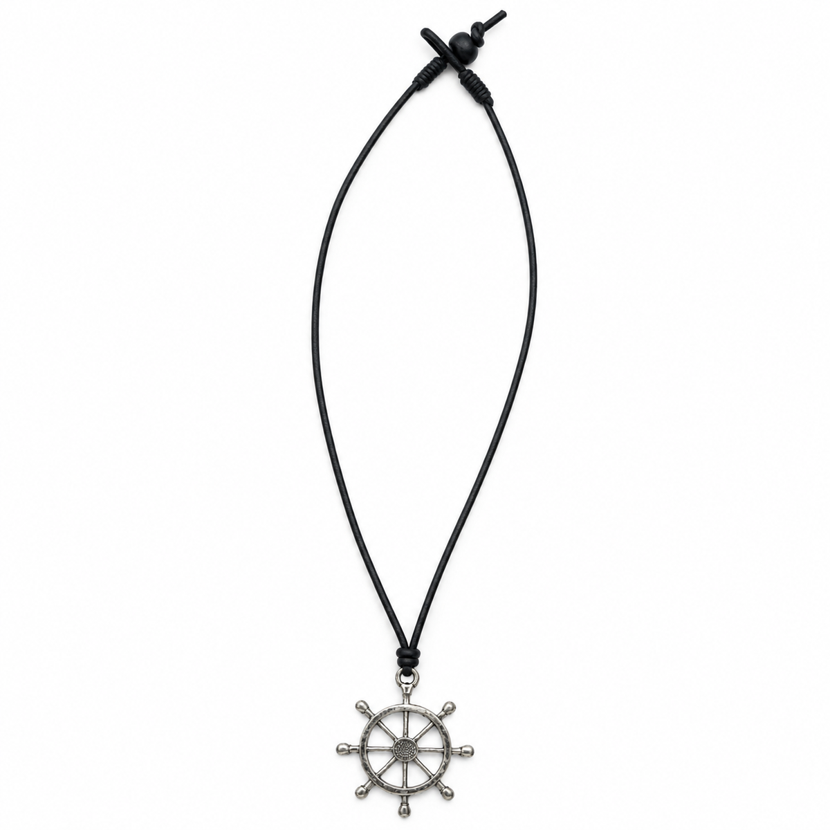Ship Wheel Leather Necklace for Men