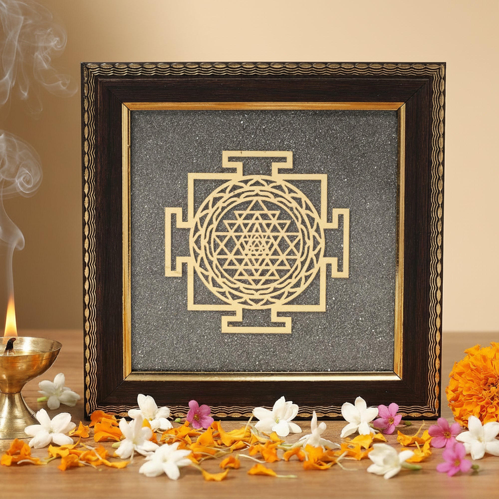 Shree Yantra on Raw Pyrite Frame | Luxury Vastu & Feng Shui Décor – ADAM