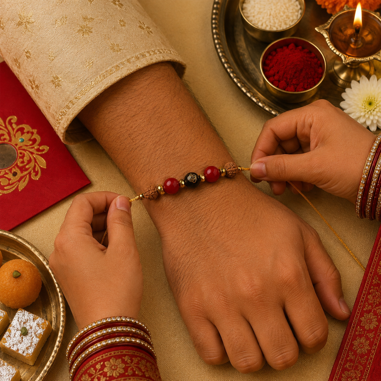 Shri Ganesh Rudraksh Natural Stone Rakhi