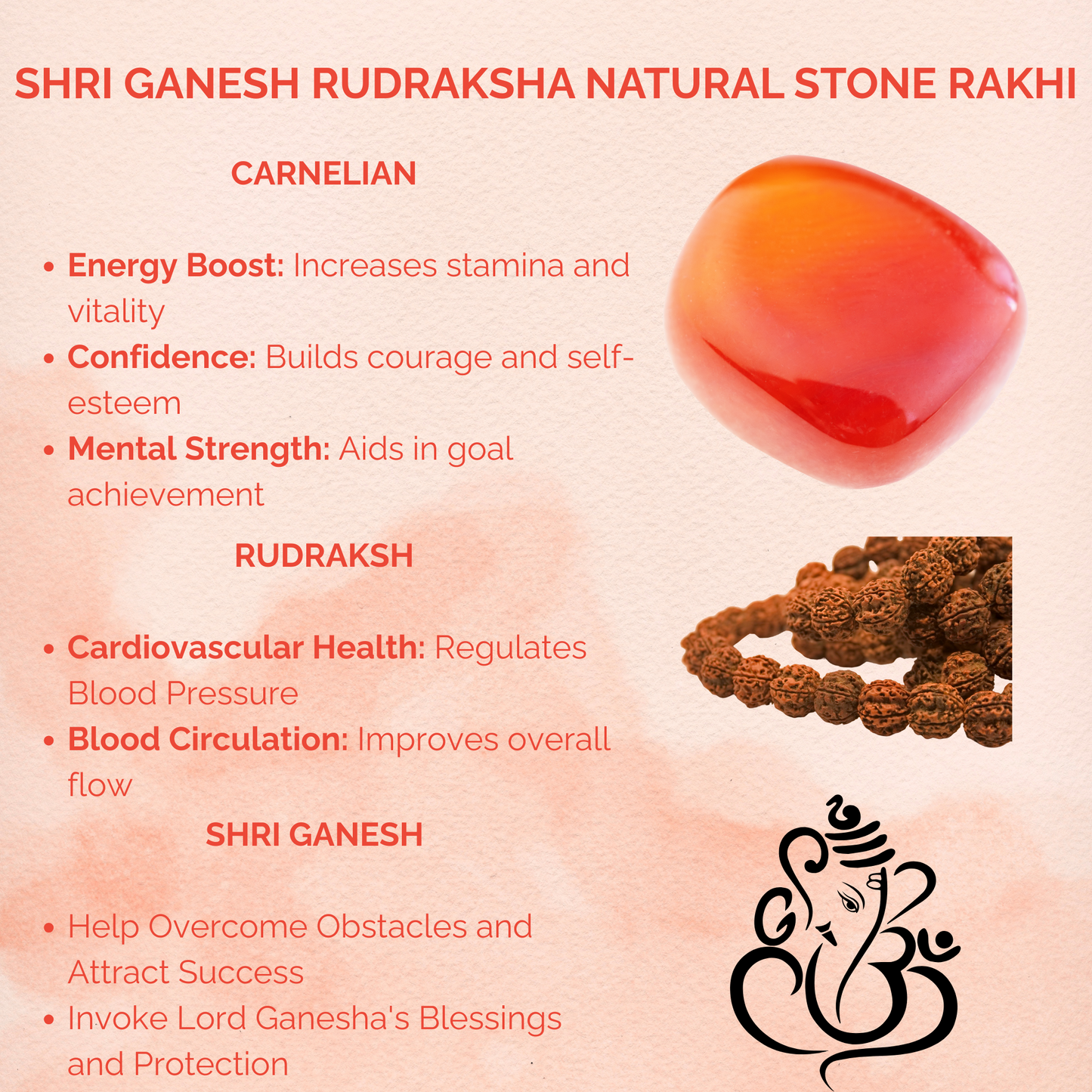 Shri Ganesh Rudraksh Natural Stone Rakhi