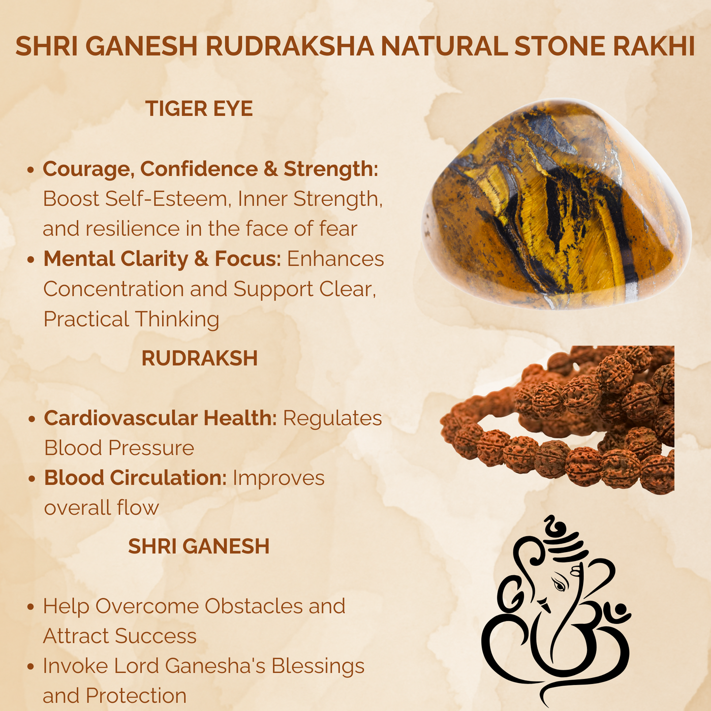 Shri Ganesh Rudraksh Natural Stone Rakhi