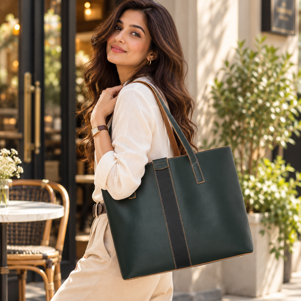Signature Stripe Faux Leather Tote Bag