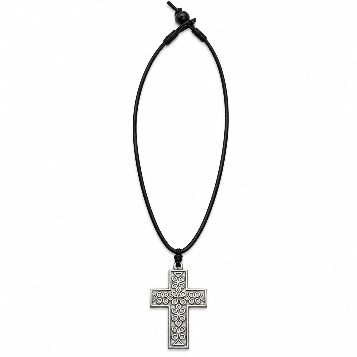 Silver Cross Pendant Leather Necklace for Men