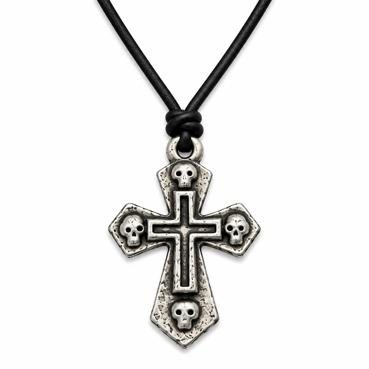 Skull Cross Pendant Leather Necklace for Men