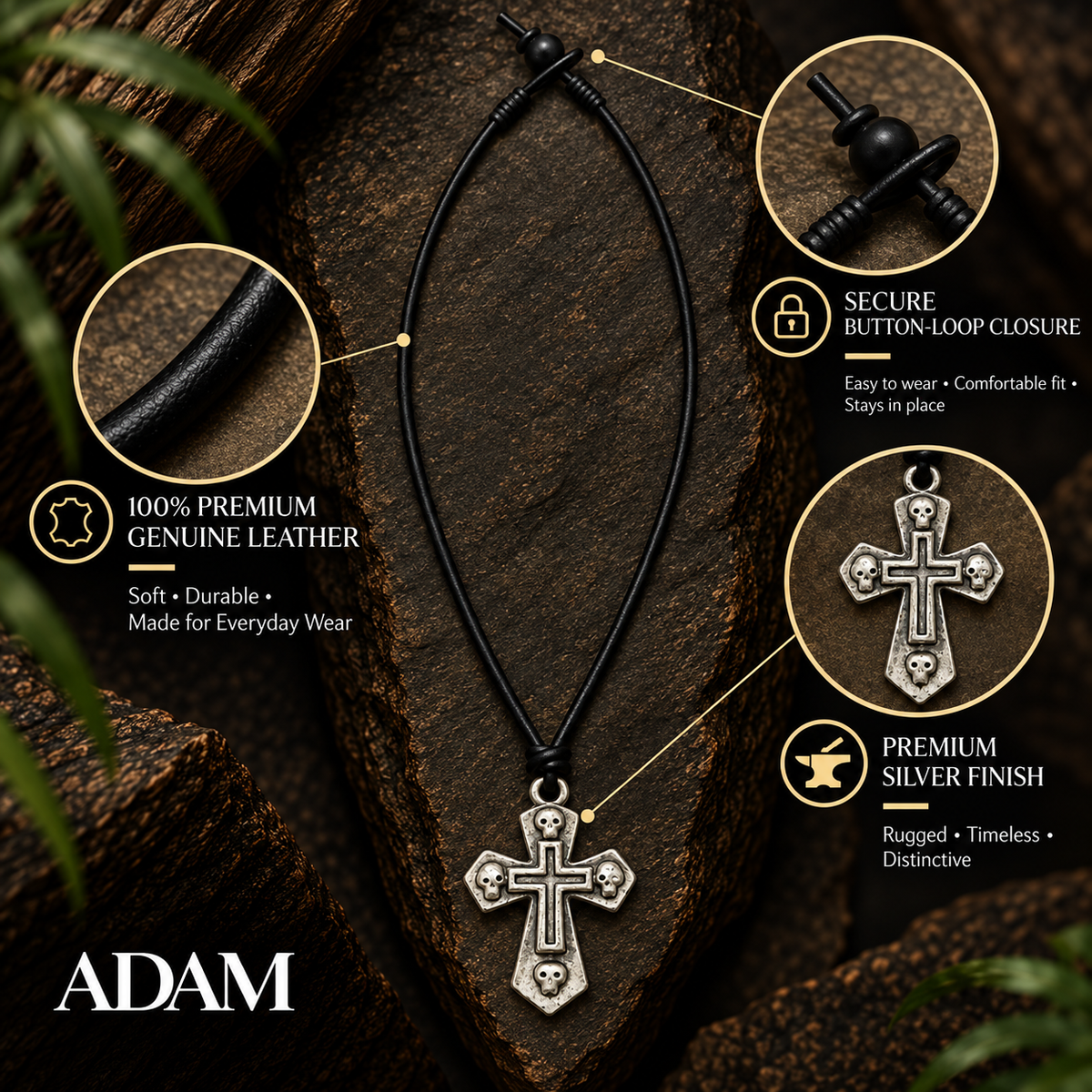 Skull Cross Pendant Leather Necklace for Men