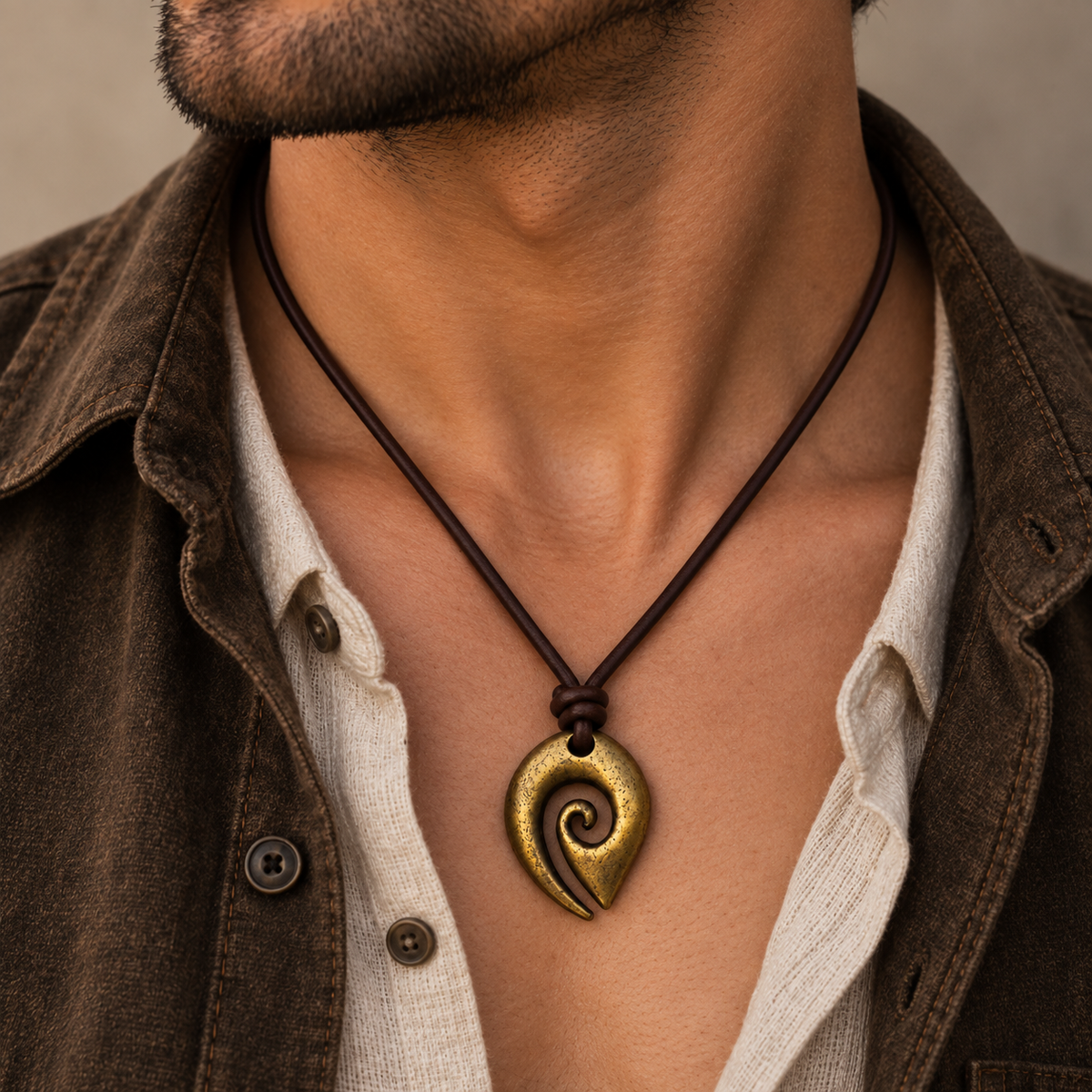 Spiral Pendant Leather Necklace for Men