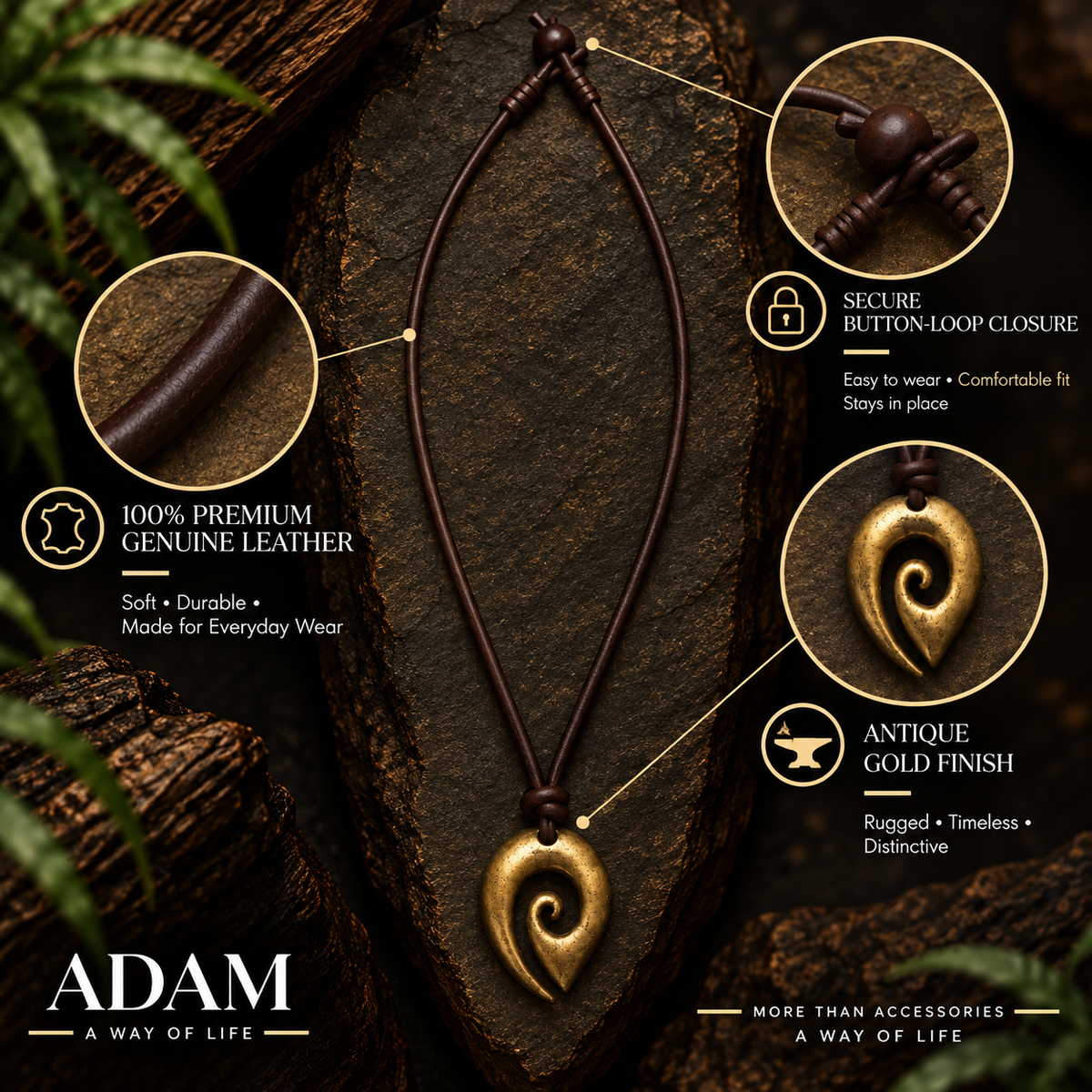 Spiral Pendant Leather Necklace for Men