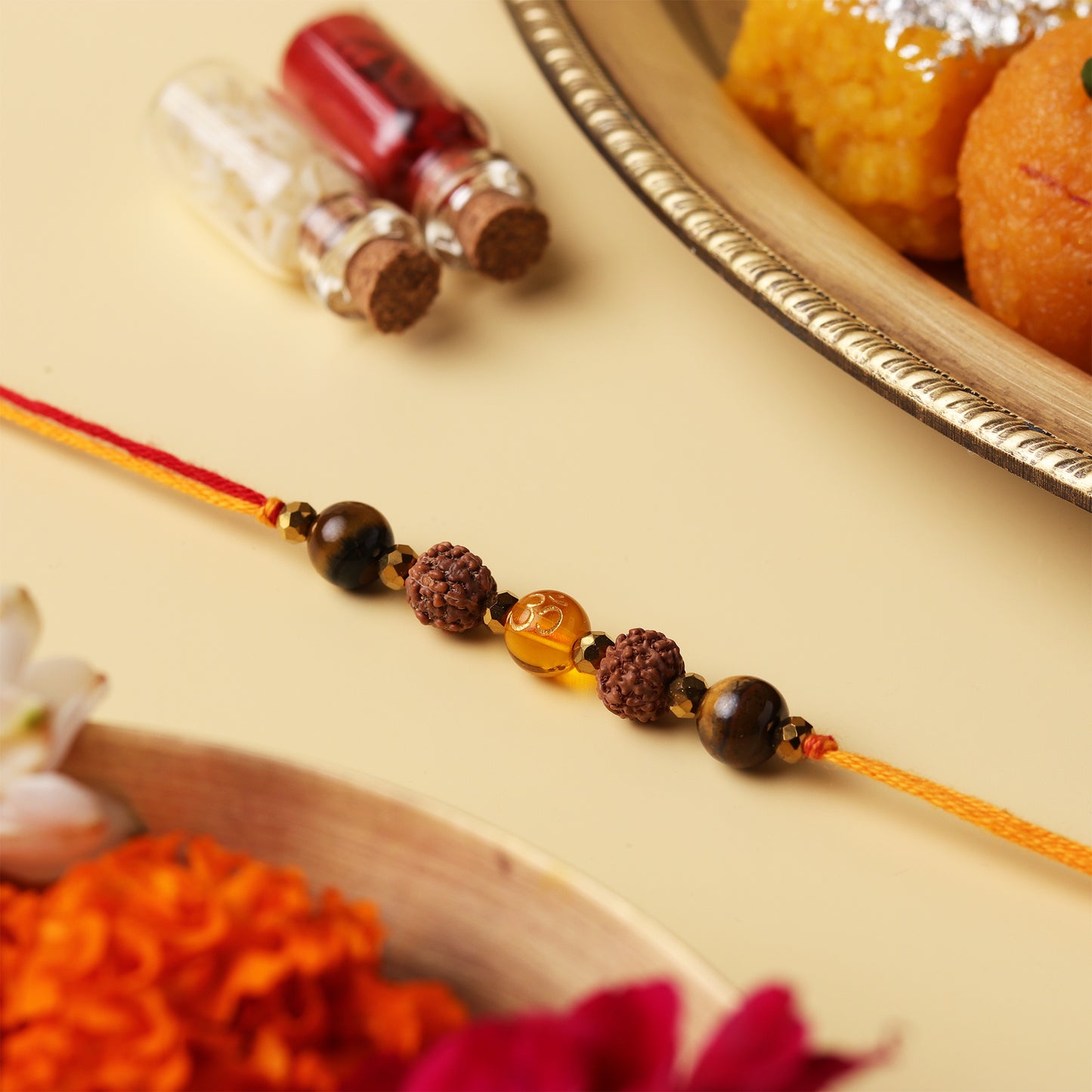 Spiritual 5 Mukhi Rudraksha Natural Stone Rakhi